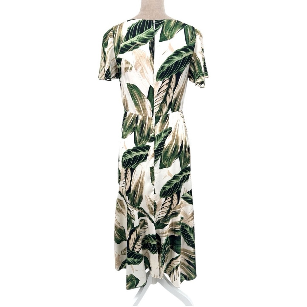 Great Jones Tropical Leaf Print Midi Dress Green Ivory Asymmetrical Hem Size 4 - Picture 10 of 13